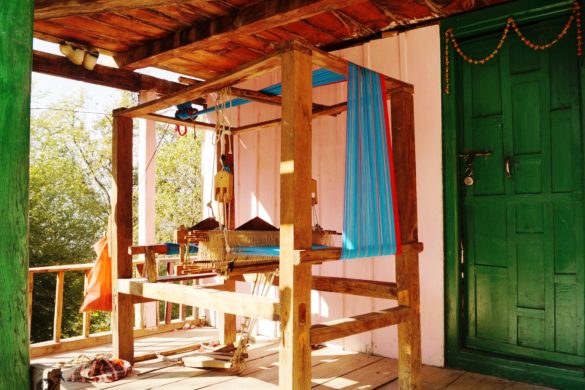 Wooden loom set up in a village home